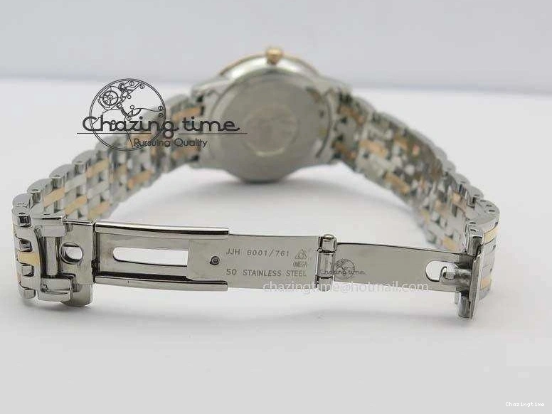 0426 De Ville 27mm SS RG Ladies MK 1:1 Best Edition White MOP Dial Diamond Markers On SS Bracelet Ronda Quartz Chic 8198